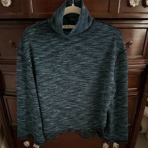 We The Free - Blue & Green Woven Knit Mock Cowlneck Top - Size XS